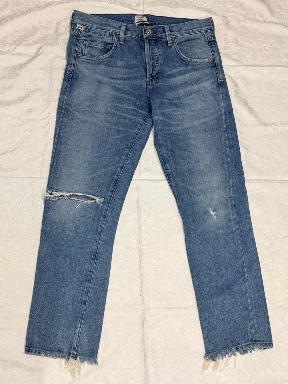Citizens of Humanity Emerson Slim Boyfriend Jeans Distressed Raw Hem Size 25